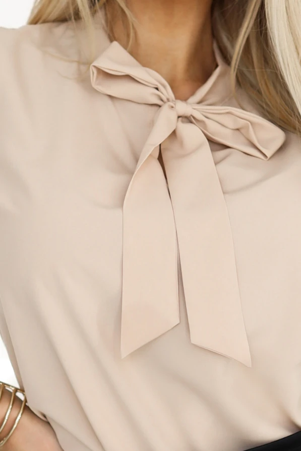 Business blouse with long sleeves and front ties - beige