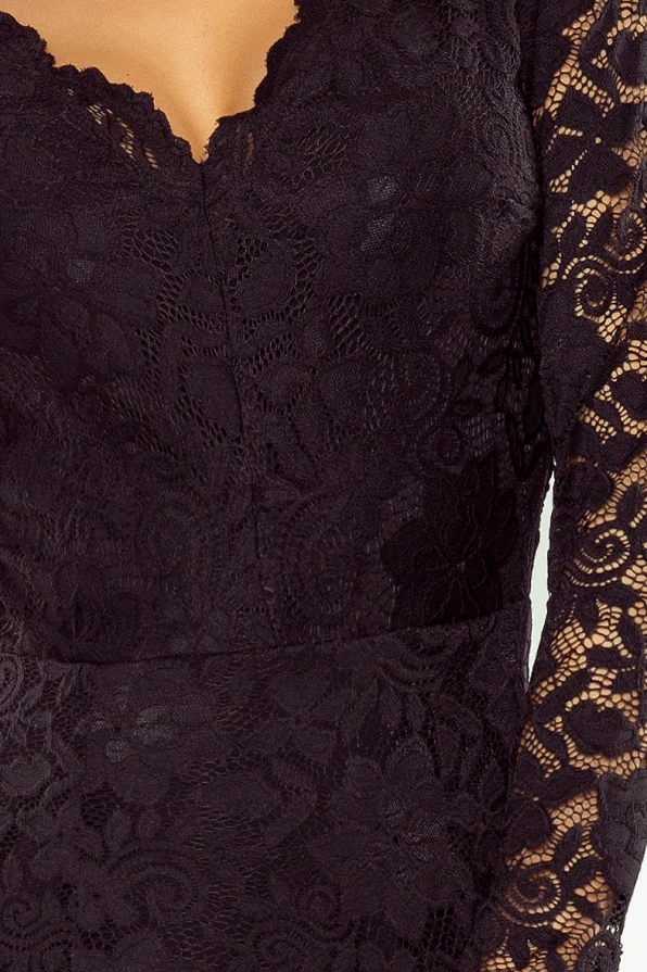 170-1 Lace dress with neckline - black