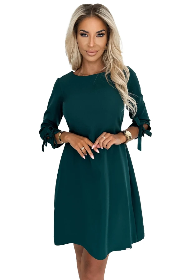 195-11 ALICE Trapeze dress with bows - green