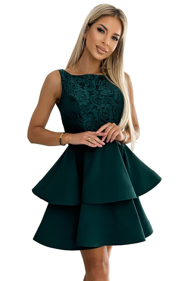 205-4 LAURA flared dress with lace - green