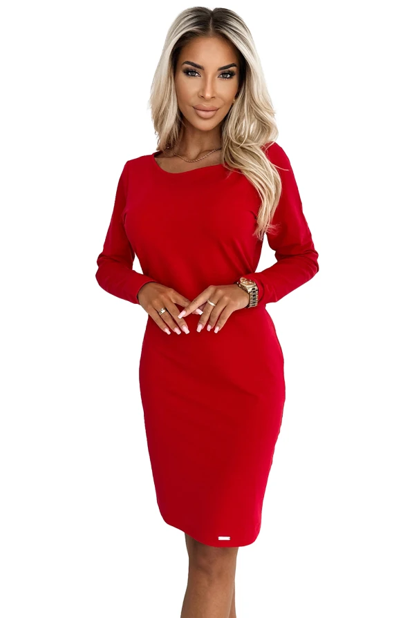 209-12 Dress with a wide tied belt - Red