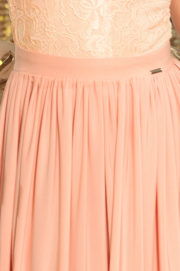 211-5 LEA long dress with lace neckline - light pink