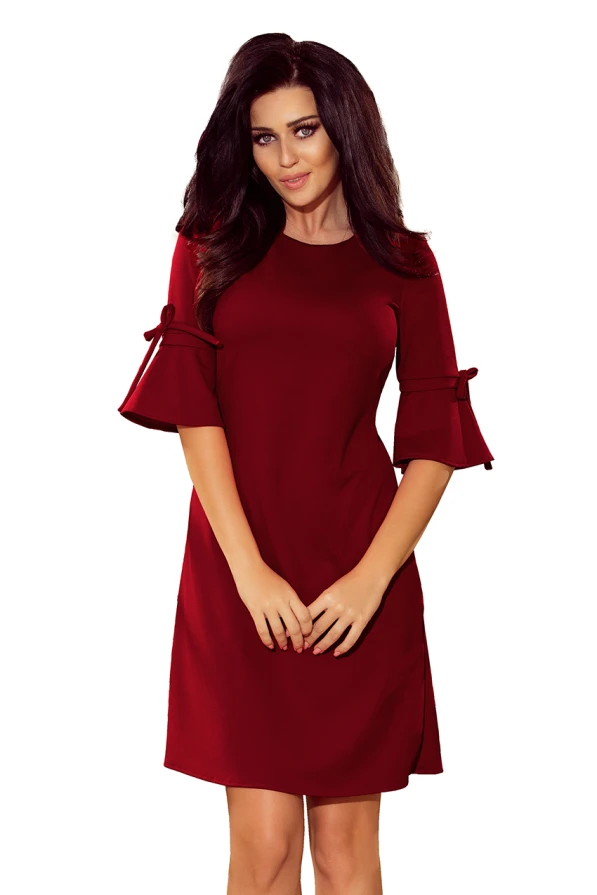 217-3 NEVA Trapezoidal dress with flared sleeves - Burgundy color