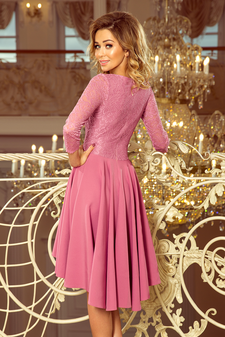 231-2 OLIVIA - asymmetrical dress with lace - light purple - Numoco EN