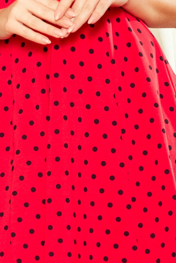 238-1 BETTY flared dress - red + polka dots