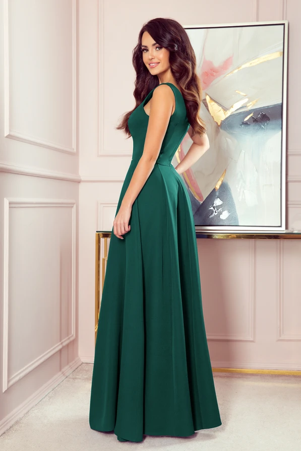 246-4 CINDY long dress with a neckline - green