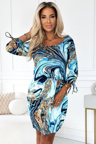 281-7 SOPHIE Comfortable dress with pockets Oversize - blue-gold waves