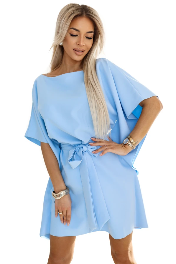 SOFIA Butterfly Dress with Waist Tie - Pastel Blue