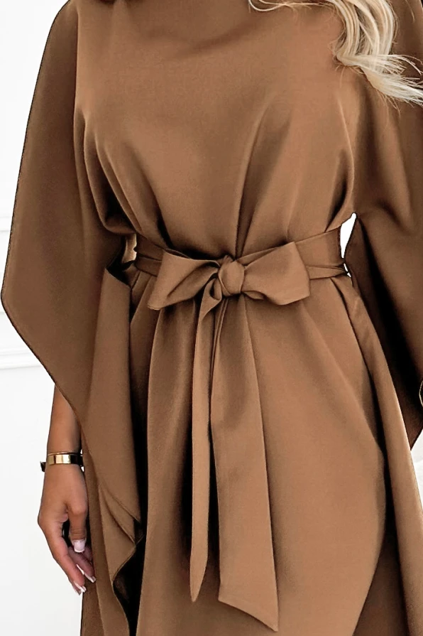 287-39 SOFIA Butterfly dress with a tie waist - cappuccino