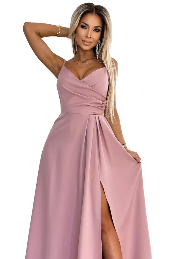 299-16 CHIARA elegant maxi dress with straps - dirty pink