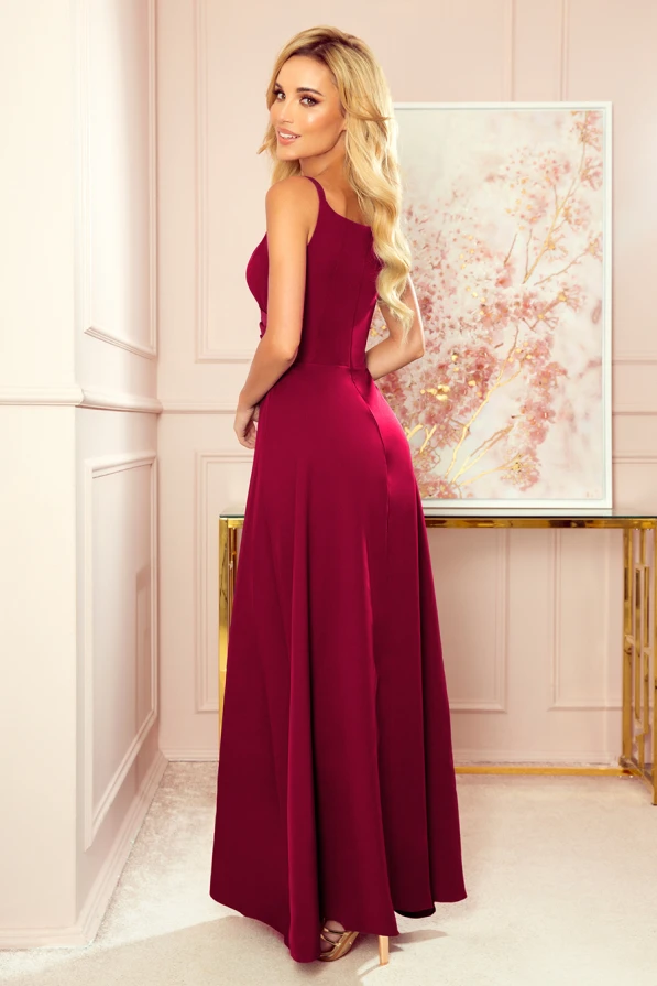 299-5 CHIARA elegant maxi dress with straps - Burgundy color