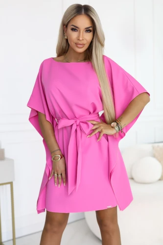 Fuchsia butterfly dress with waist tie - an elegant pink dress by Numoco, made in Poland, perfect for weddings, communions and summer parties.}