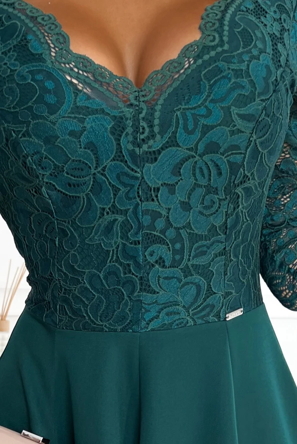 309-5 AMBER elegant lace long dress with a neckline - green