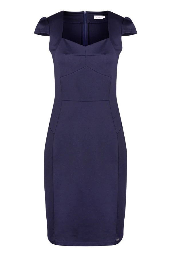 318-5 Elegant midi dress with a nice neckline - navy blue