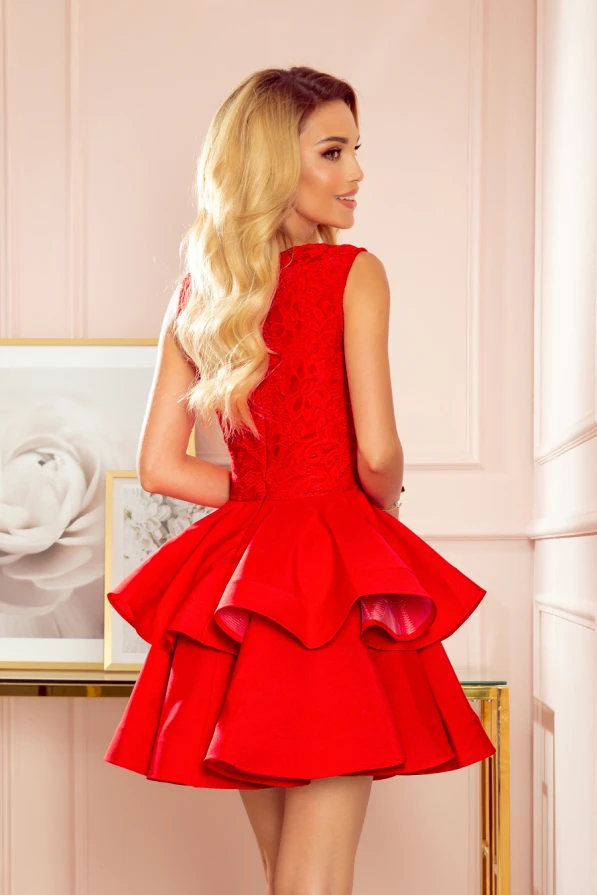321-1 Exclusive dress with lace neckline - RED
