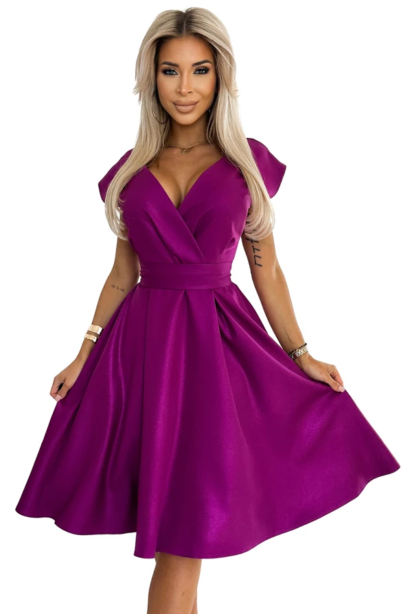 348-8 SCARLETT flared dress with a neckline - fuchsia with glitter