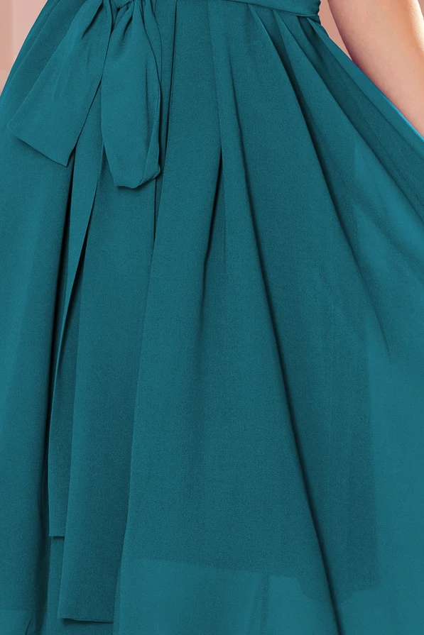 350-6 ALIZEE - chiffon dress with a binding - sea ​​color