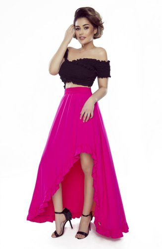 426-2 Asymmetrical maxi skirt with a frill - fuchsia