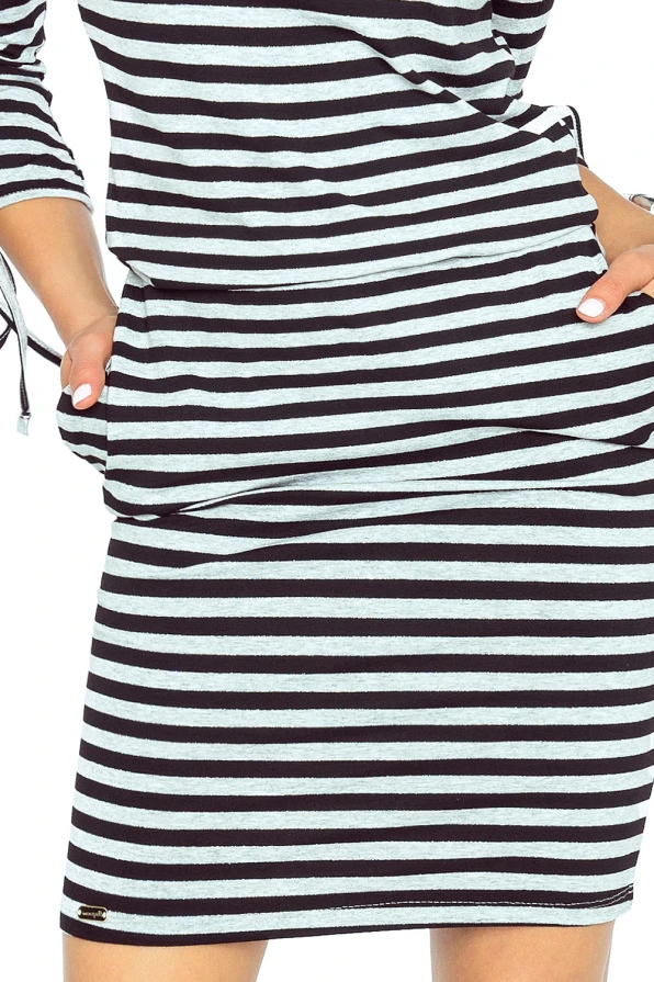 430-7 Sports dress with tied sleeves - gray and black stripes with silver thread