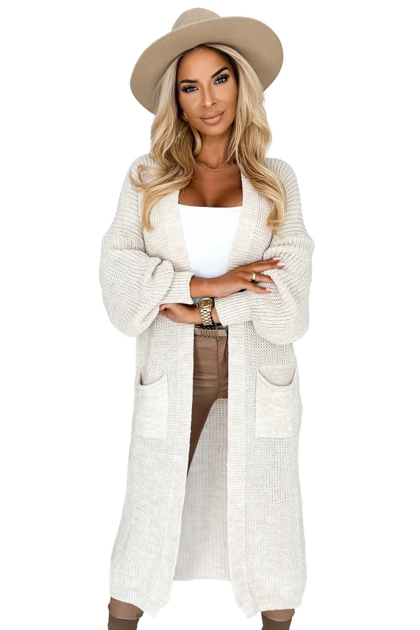 551-1 Cardigan - jumper long throw with pockets - beige