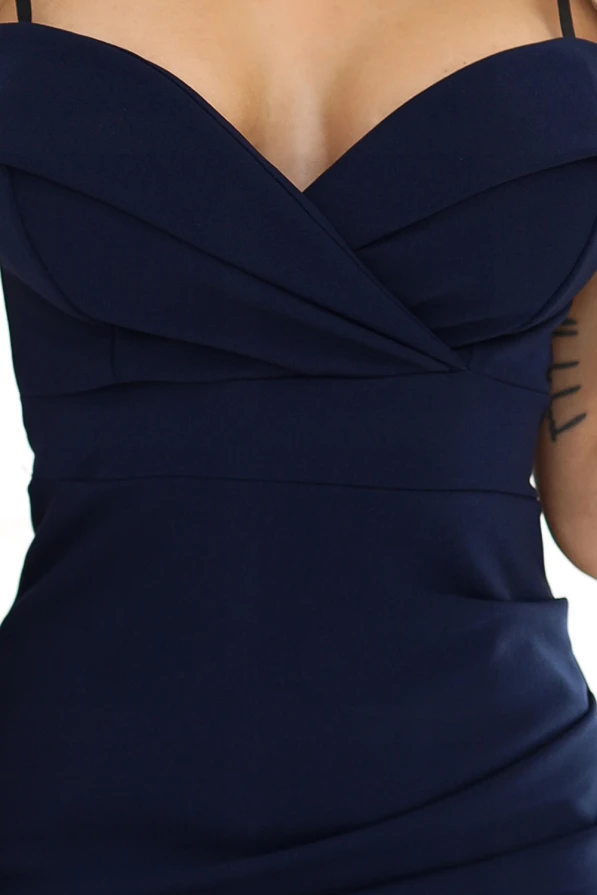 564-7 CALLIE Off-the-shoulder midi dress with neckline - navy blue color