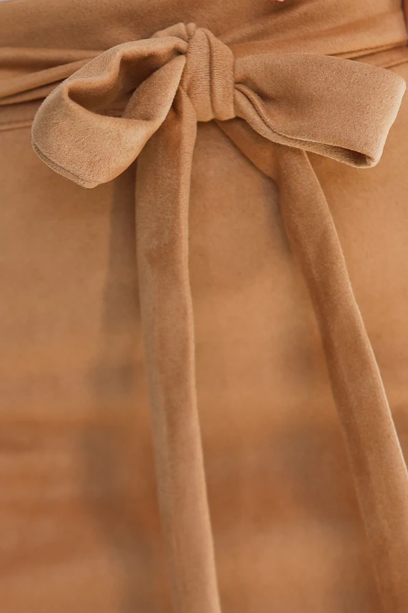 569-1 Suede Skirt with Tie - Caramel Color