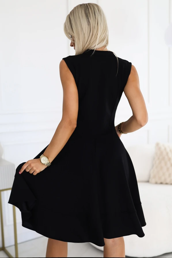 Flared dress with zipper in front - black